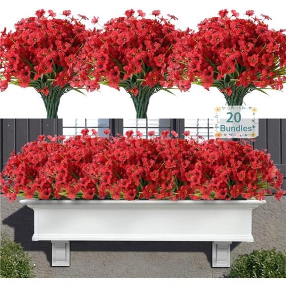 20Bundles Outdoor Artificial Flowers,UV Resistant Fake Flower with Plastic Plant - Picture 1 of 6